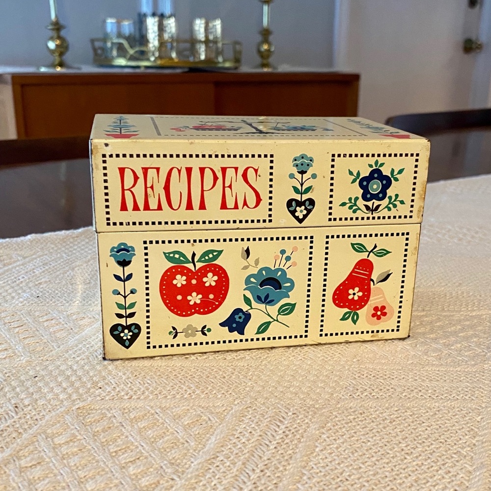 Vintage 1960s Recipe Holder Tin Box